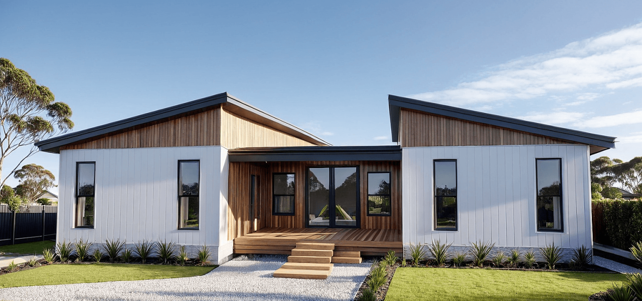 Courtyard Render - White and timber centre and skillion (2)